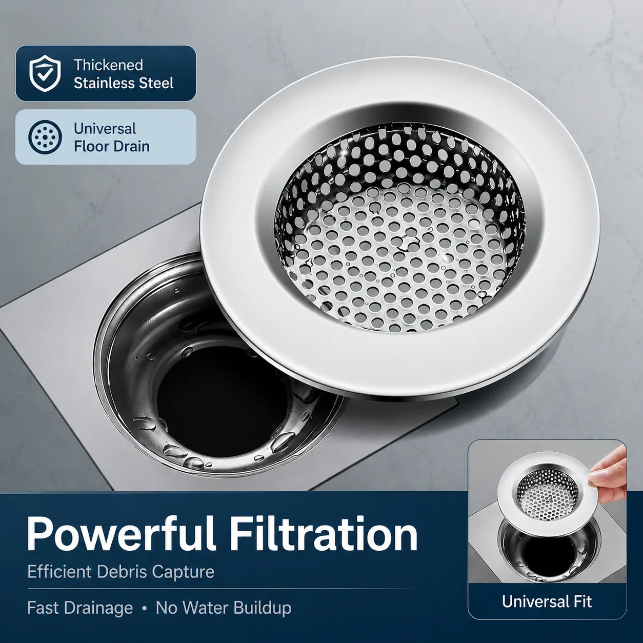 Stainless Steel Shower Drain Hair Catcher Universal Round Floor Drain Filter Anti-Clogging Metal Mesh Bathroom
