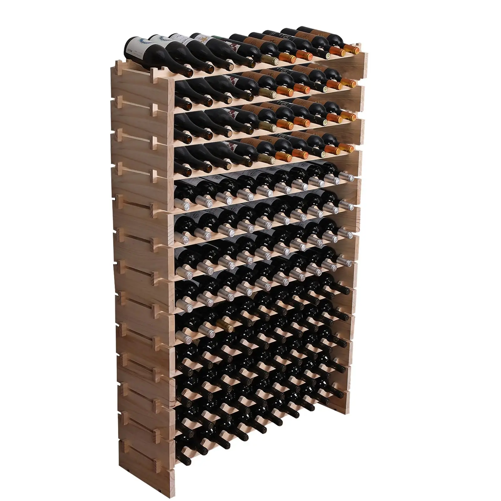 

Modular Wooden Wine Storage Rack For 130 Bottles, Freestanding Floor Shelf, Stackable Cellar Organizer