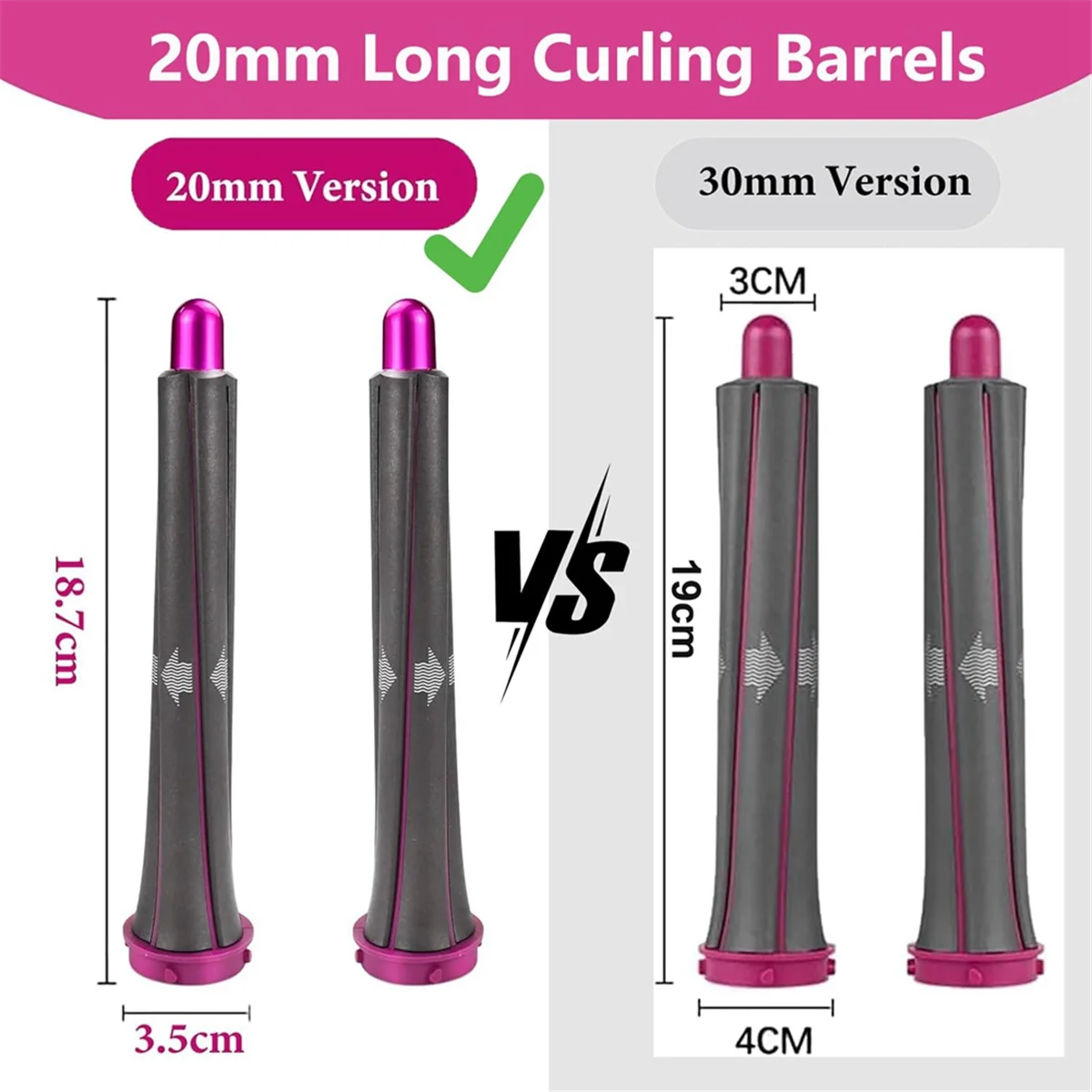 A16Z 20mm Long Curling Iron Barrels Attachment for Dyson Airwrap Styler HS05 HS01, Professional Volume and Shape Curler Tool