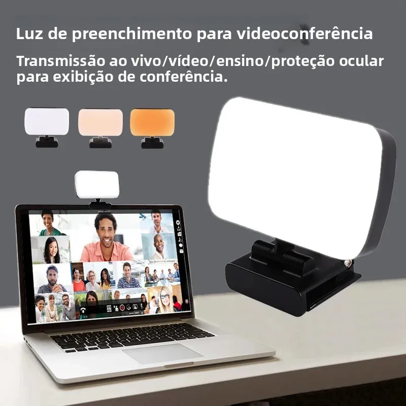 Mini luz de vídeo para conferência, kit de transmissão ao vivo, webcam, vlog, fotografia, lâmpada de preenchimento, selfie, câmera portátil ajustável, luz led