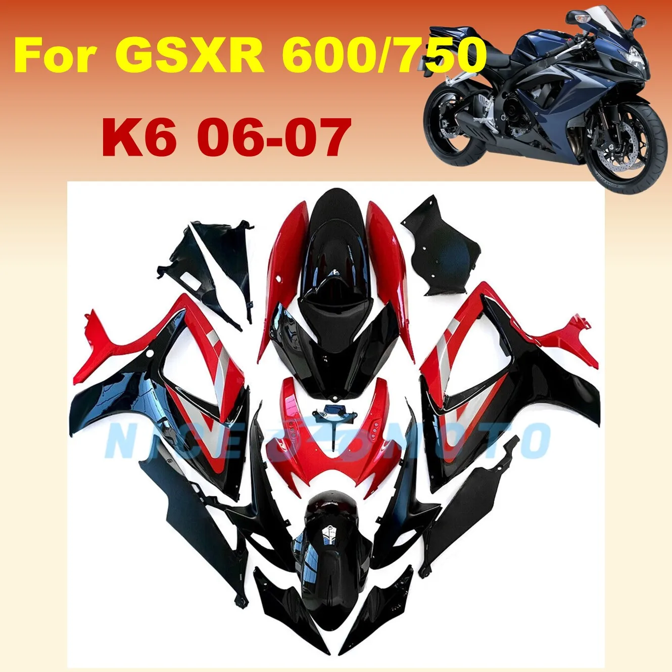 100% ZXMT Body Shell For GSXR600 750 2006 2007 GSXR750 06 07 GSXR 600 Full Motorcycle Fairing kit Red Black