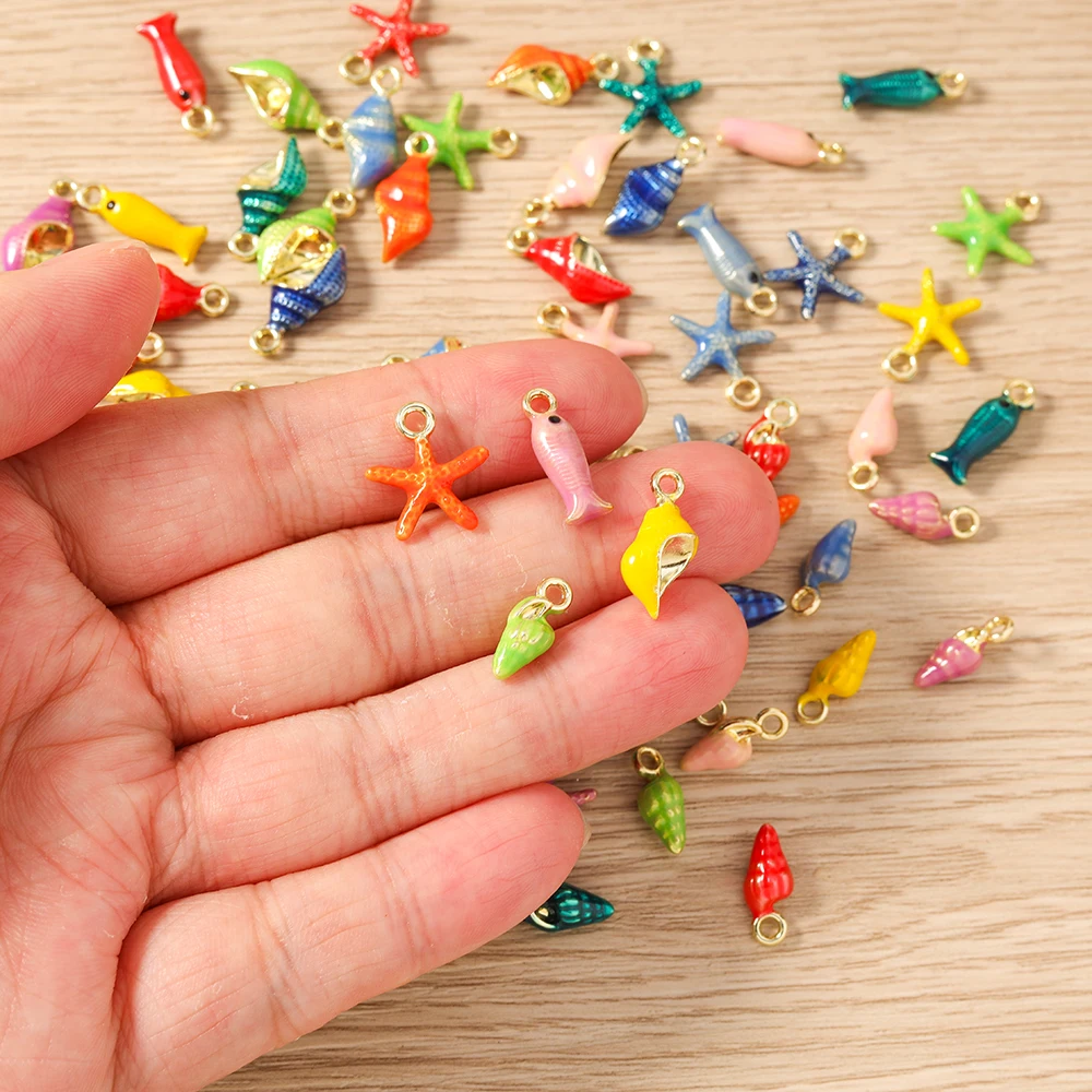 Tusember 5 Stück niedliche bunte Seestern-Muschel-Fisch-Anhänger für die Schmuckherstellung, Ohrringe, Halsketten, Armbänder, DIY-Bastelarbeiten – Detail 4