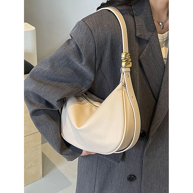 French Retro Simple Solid Shoulder Bag Women Korean Style Casual New High-Grade Fashion Underarm Bag All-match Commuter Handbag