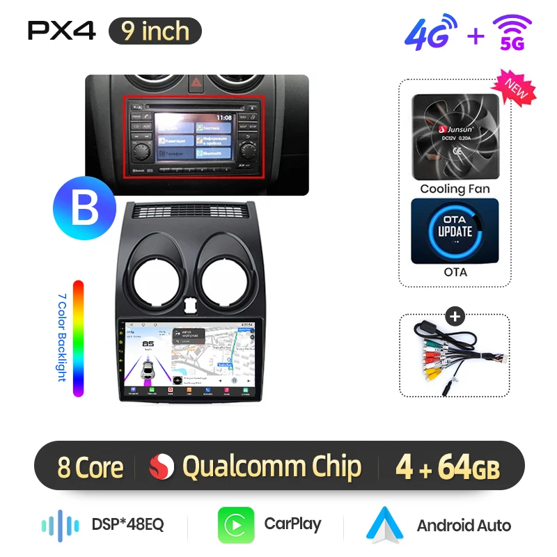 AWESAFE Draadloze CarPlay Android Auto Radio voor Nissan Qashqai J10 2006-2013 GPS Auto Navigatie Plug and Play met SWC RDS DSP - afbeelding 1