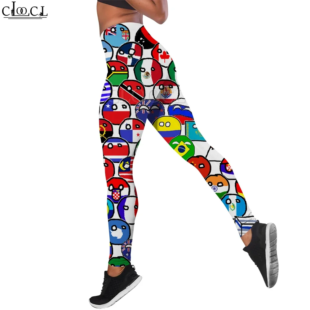 CLOOCL Leggings Women Dry Fit Long Tight Trouser Workout Training Push Up Leggings Polandballs Countryball Prints Gym Pants
