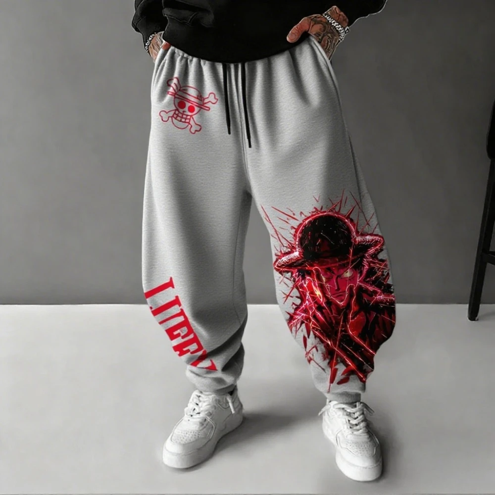 One Piece  Autumn/Winter New Cotton Sweet Pants Luffy Anime Printed Men's New Loose Oversize Casual Fashion Hip Hop Tight Pants