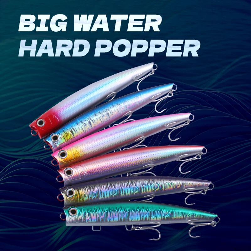 Hictor 180mm/66g 220mm/96g topwater popper iscas de pesca bolha iscas artificiais jet wobblers gt atum grande jogo isca de pesca