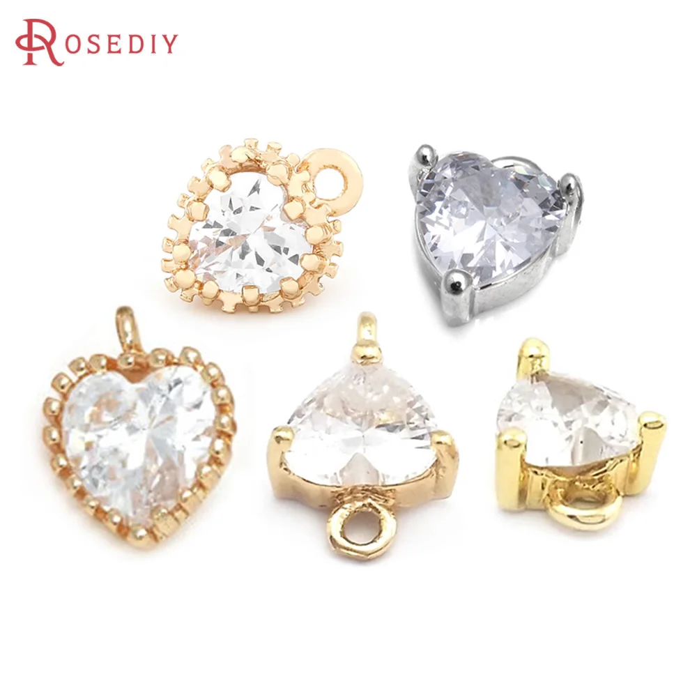 18K Gold Color Brass and Zircon 2 Holes Heart Connect Charms Pendants High Quality Diy Jewelry Making Supplies Necklace Earrings