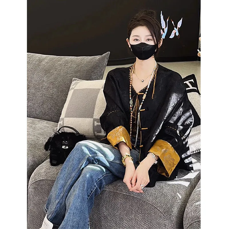 

Новая женская блузка в китайском стиле, весенняя версия, с национальным дизайном, элегантная, свободного кроя, с пуговицами...