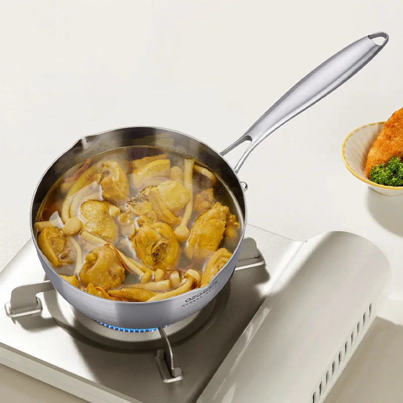Titanium steel hammer patterned snow flat pot, household baby food pot, integrated instant noodle, uncoated hot milk pot