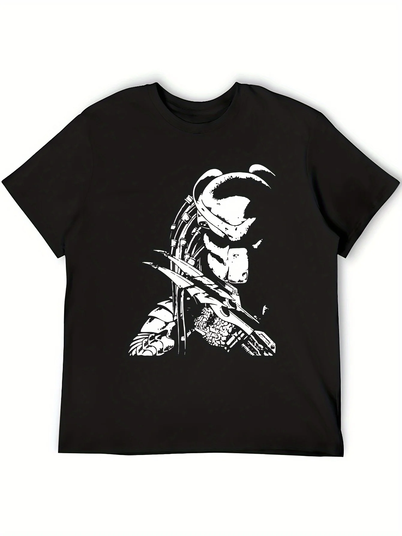 

038. Predator BK 1489 Men's Short Sleeve Graphic T-Shirt - Black Casual Tee with White Predator Design, Regular Fit, Machine