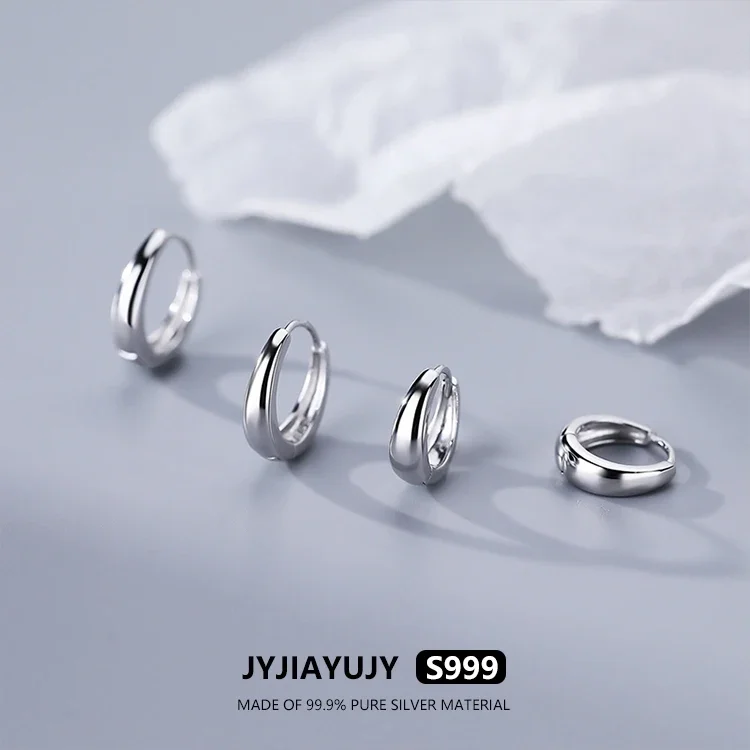 

JYJIAYUJY 100% Whole Original Pure Silver S999 Hoop Earrings Round Two Size Style Fashion Woman Jewelry Gift Daily Use JYE224