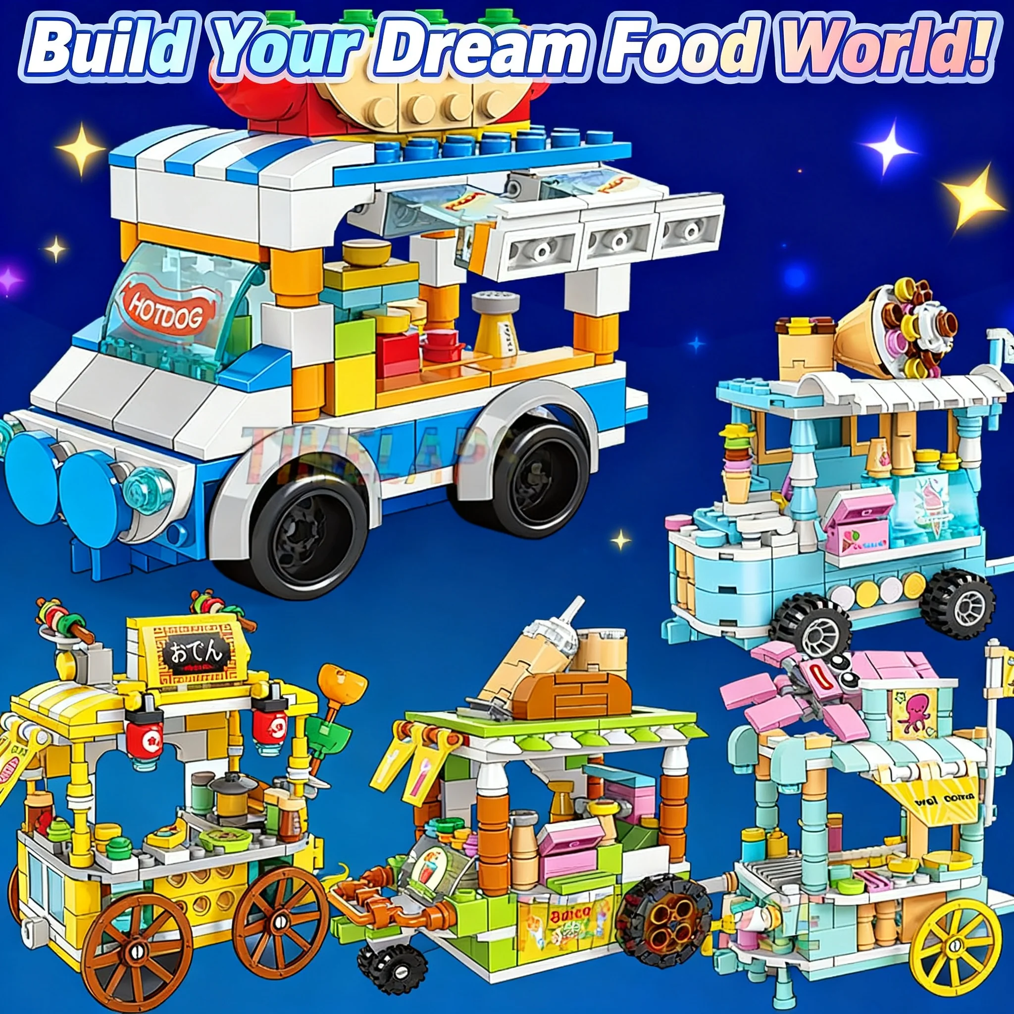Classic Movie Model DIY Ice Cream Car Store Street View Architecture Building Blocks Kit Food Girls Bricks Toy