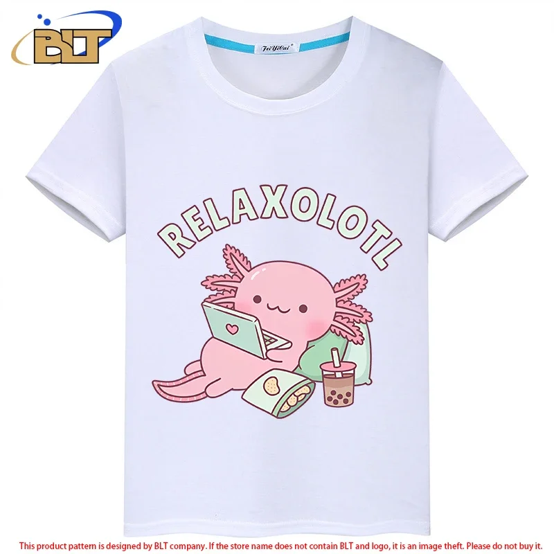 Śliczny relaksuje dużo Axolotl zabawny kalambur dzieci t-shirt letnie dziecięce bluzki z krótkim rękawem dla chłopców i dziewcząt