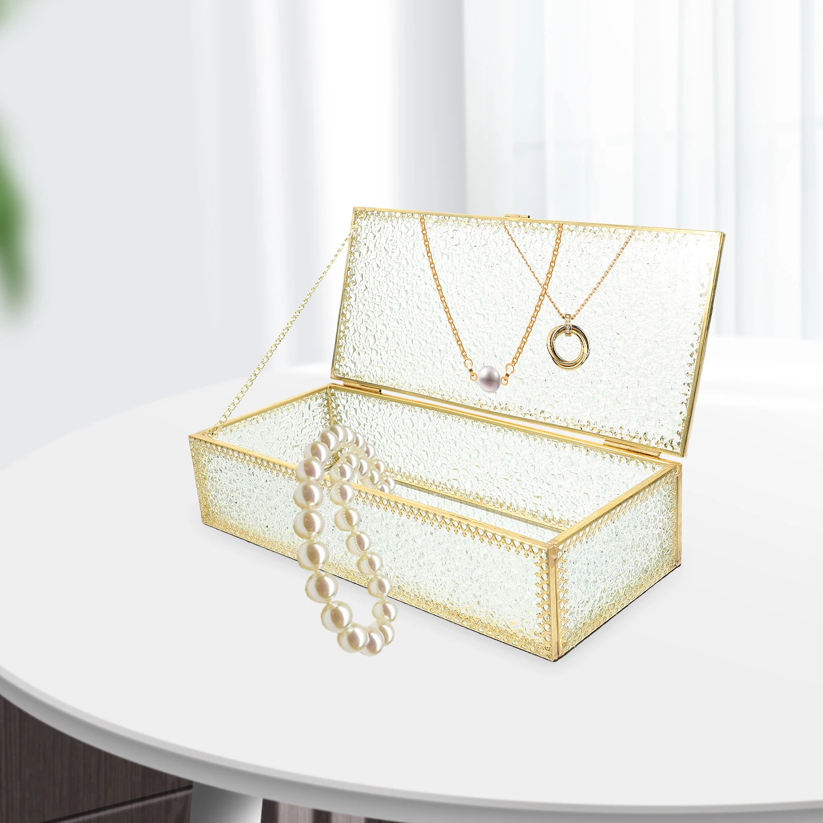 

Glass Jewelry Storage Box Small Alloy Cute Jewelry Container Gift Box for Rings Necklaces Bracelets Desktop Display Organizer