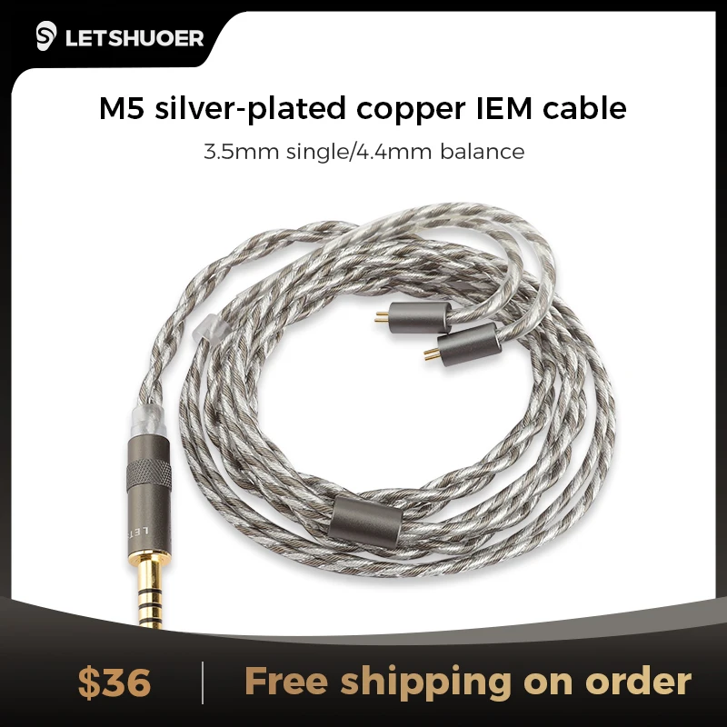 LETSHUOER M5 audio 3.5mm cable or 4.4mm balanced headphone cables with 2 pin connector 392 strands silver-plated copper cable