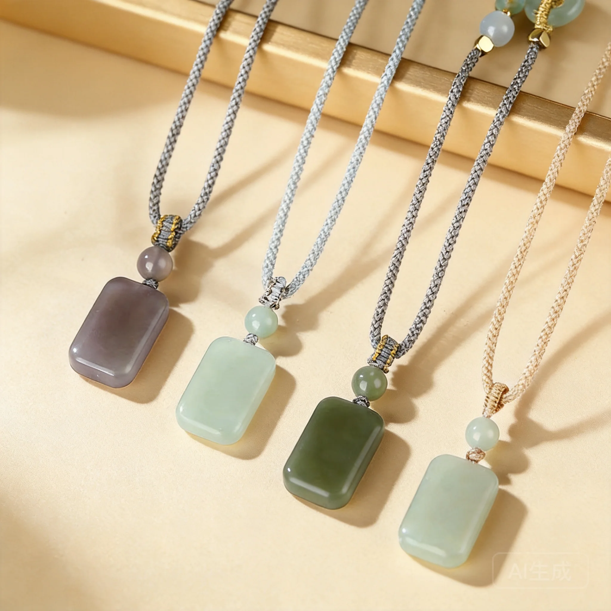 Natural Hetian Jade Pendant Chinese Style Lucky Peace Blessing Tag Unisex Couple Amulet Hand Woven Rope Necklace Good Fortune