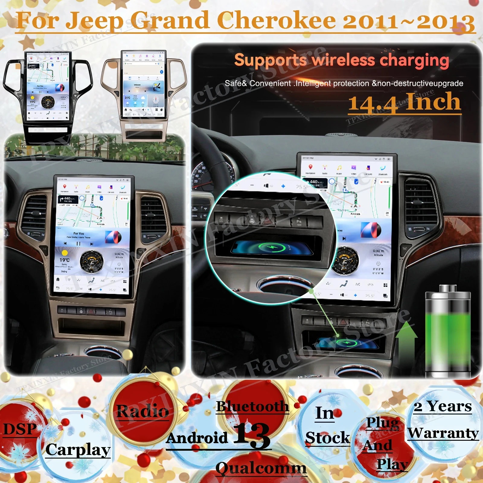 Supports Wireless Charging Car Radio Android AUTO For Jeep Grand Cherokee 2011 2012 2013 GPS Navigation Multimedia IPS Head Unit