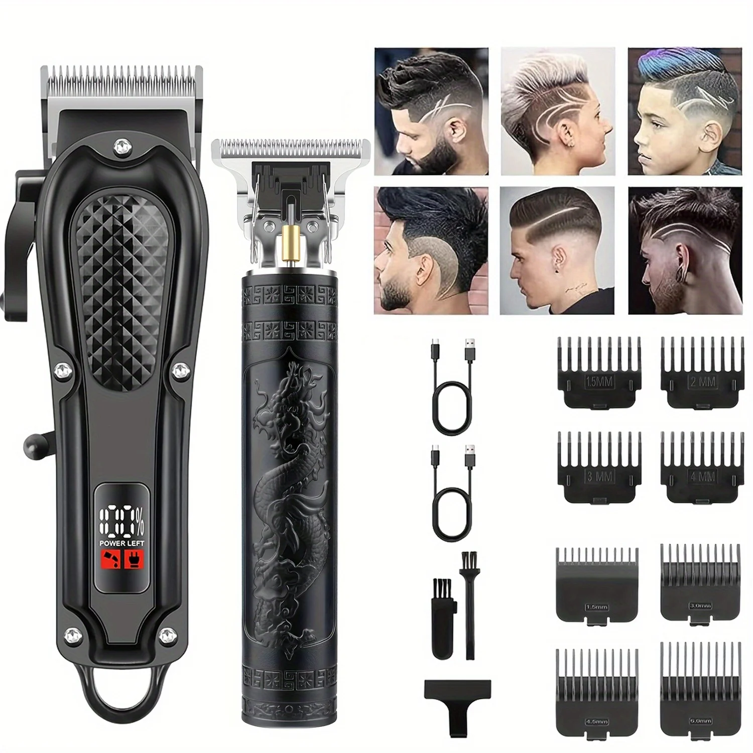 Wireless USB charging lithium battery ABS case digital display and engraving design suitable for a gift for dad elegant barber