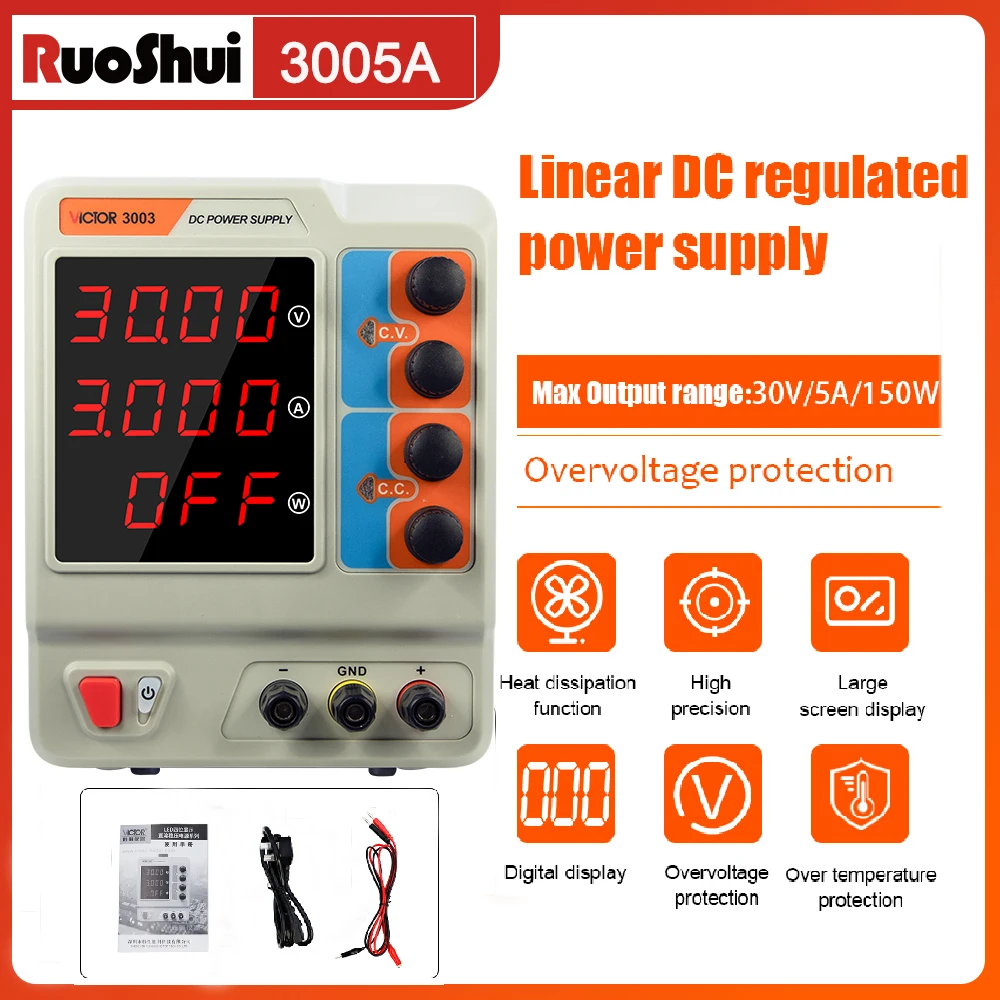 VICTOR Adjustable DC Regulated Power Supply 300W Series Voltage Current Continuously Overvoltage Protection 0-30V 3A/5A/10A