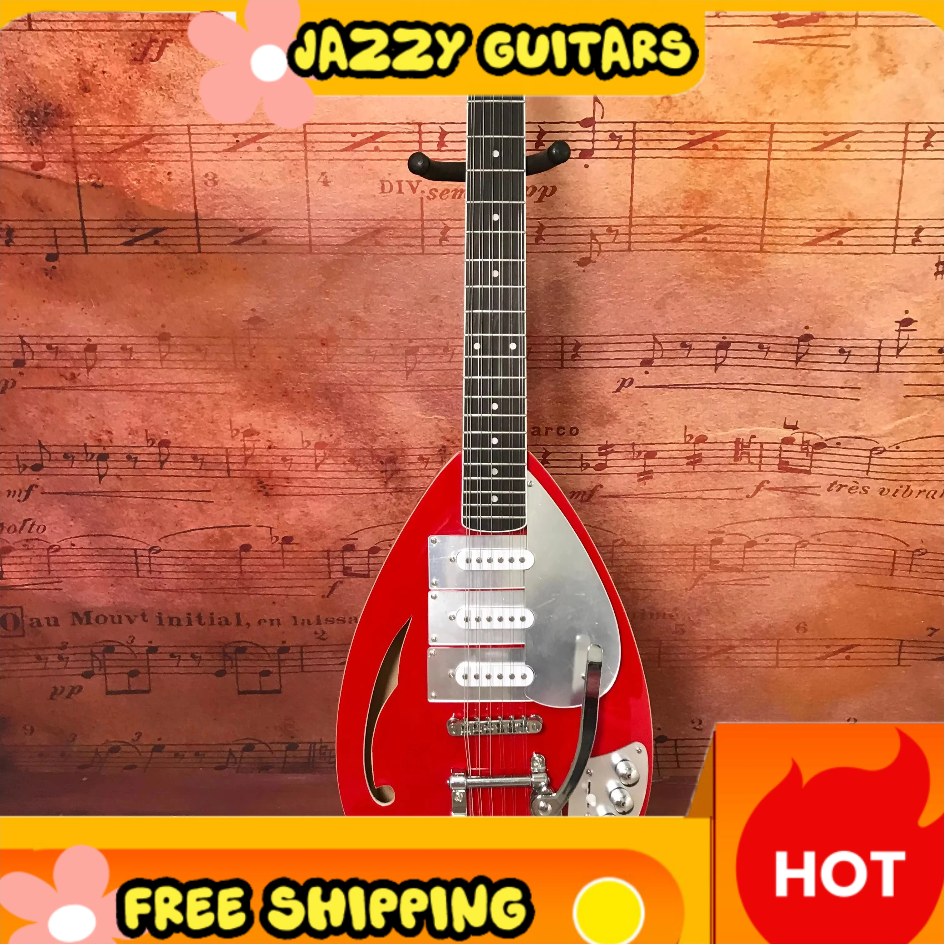 Red Vox Mark XII 1966 12 Strings Highly Visually Impactful Droplet Shaped Design Electric Guitar Sss Pickups Unisex