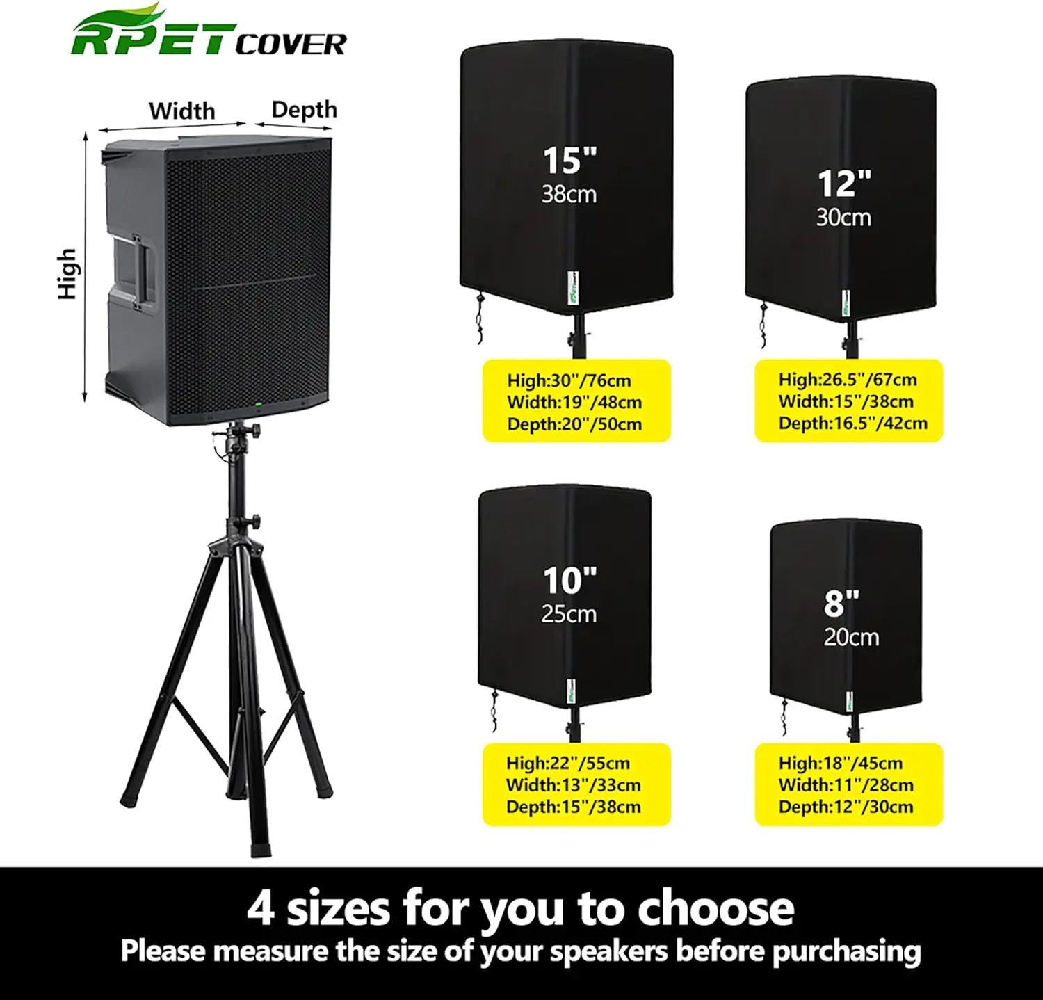 RPET Speaker Cover for PA/DJ Mounted on Stand Power Speakers Oxford Cloth Dust Cover Water Resistant Dustproof UV Protection