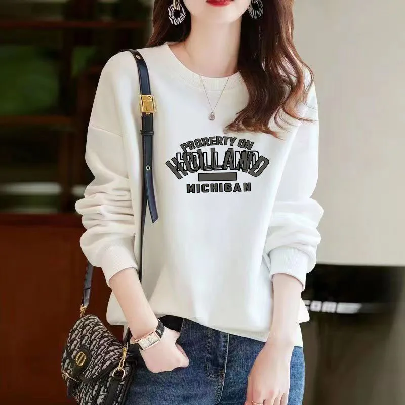 New Autumn/Winter Fashion Korean Edition Printed Round Neck Plush Loose Versatile Foreigner Casual Long Sleeve Women\'s Sweater