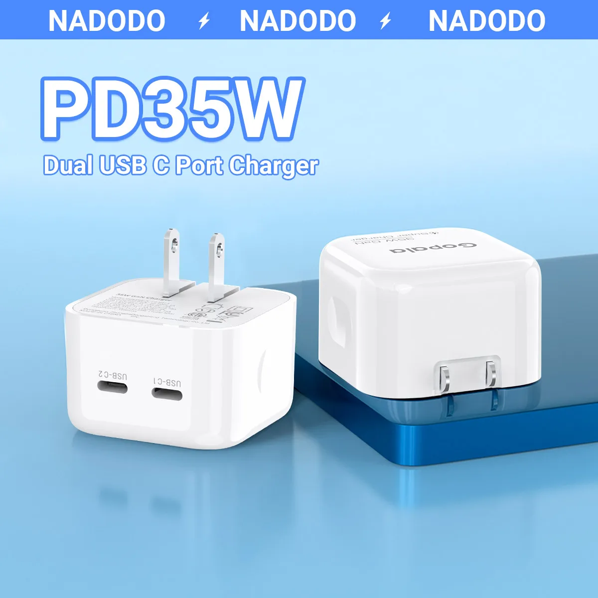 

NADODO USB C Charger 35W 2 Ports GaN Fast Charger PD 3.0 Charging Block for iPhone 16 15 Plus Pro Max Mini Galaxy S24 Ultra Plus