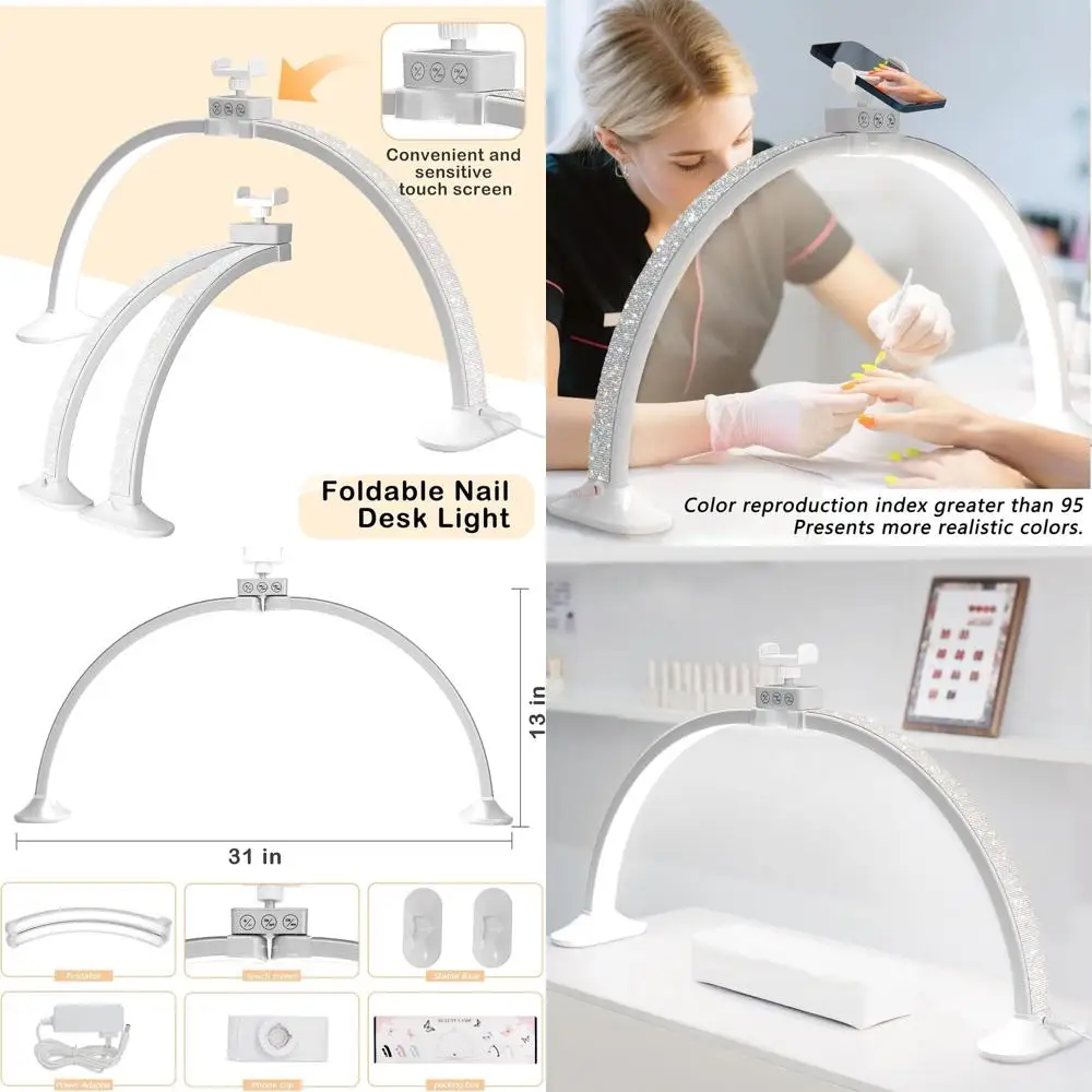 

Регулируемая светодиодная настольная лампа полумесяца с держателем для телефона для красоты, поделок и татуировок