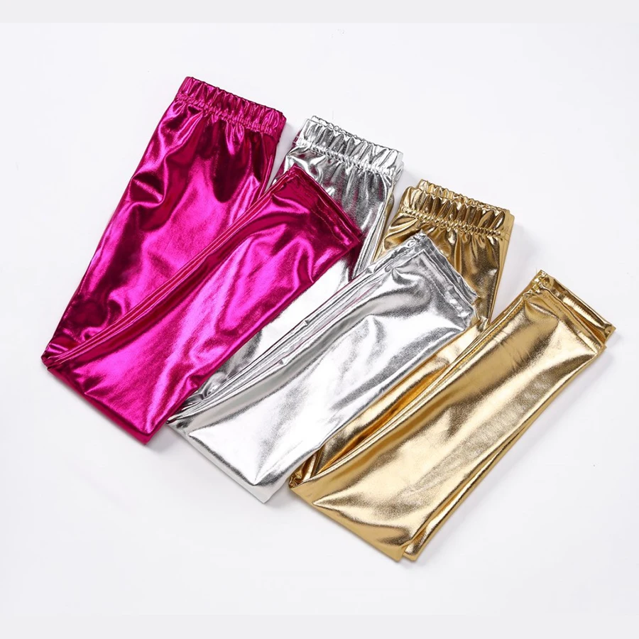 2-13 Yrs Girls Golden Leggings Stretch Skinny Pants Silver Shinnig Rose Color Kids Full Length Bottoms Metallic Leggings