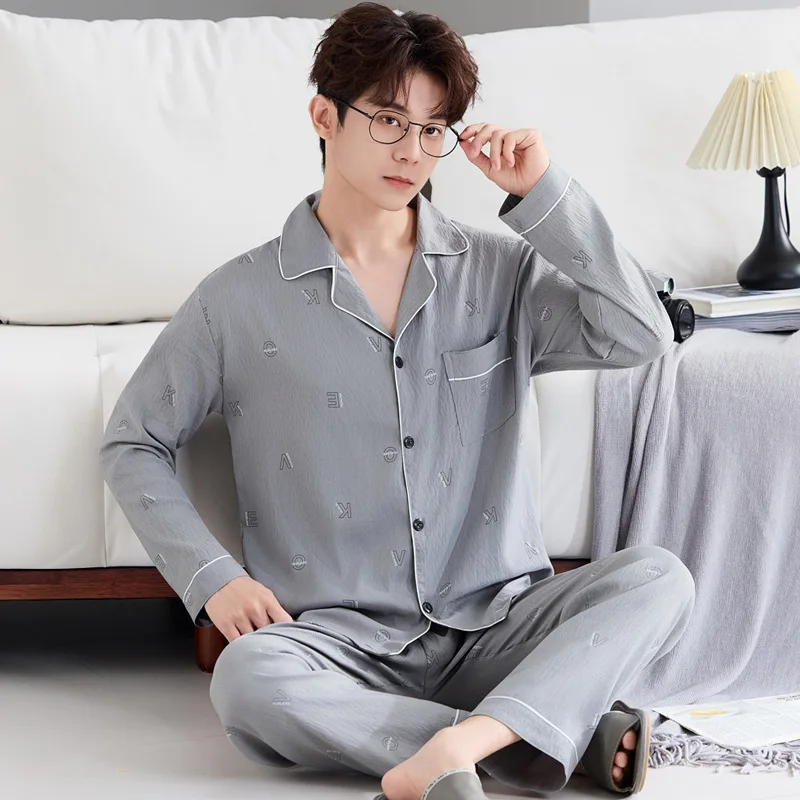 

Новый комплект из облачного хлопка: мужской домашний костюм больших размеров с длинным рукавом для весны/осени, повседневная пижама свободного кроя, удобная и расслабляющая домашняя одежда