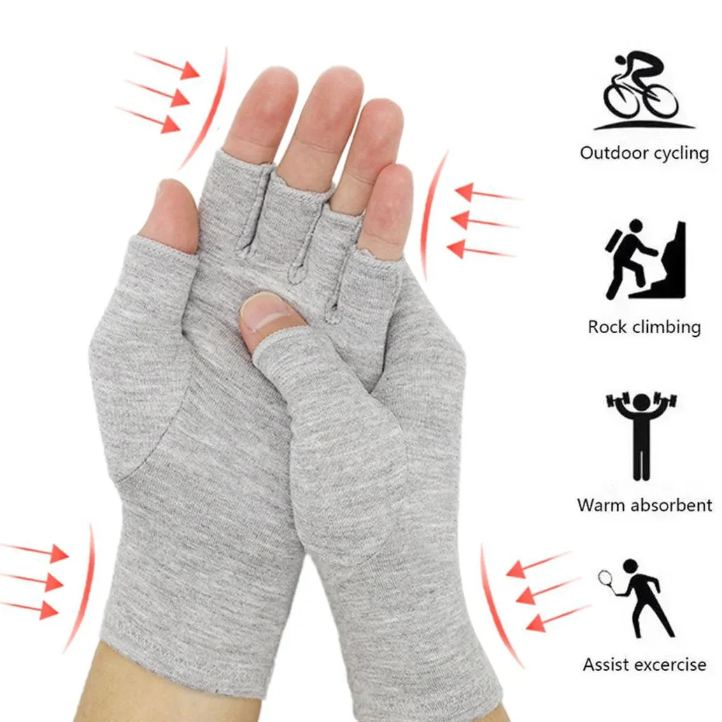 

1 Pair Premium Bamboo Fibre Arthritis Gloves, Compress gloves for Women Men Grey Fingerless Design Half Finger Breathable Fabric