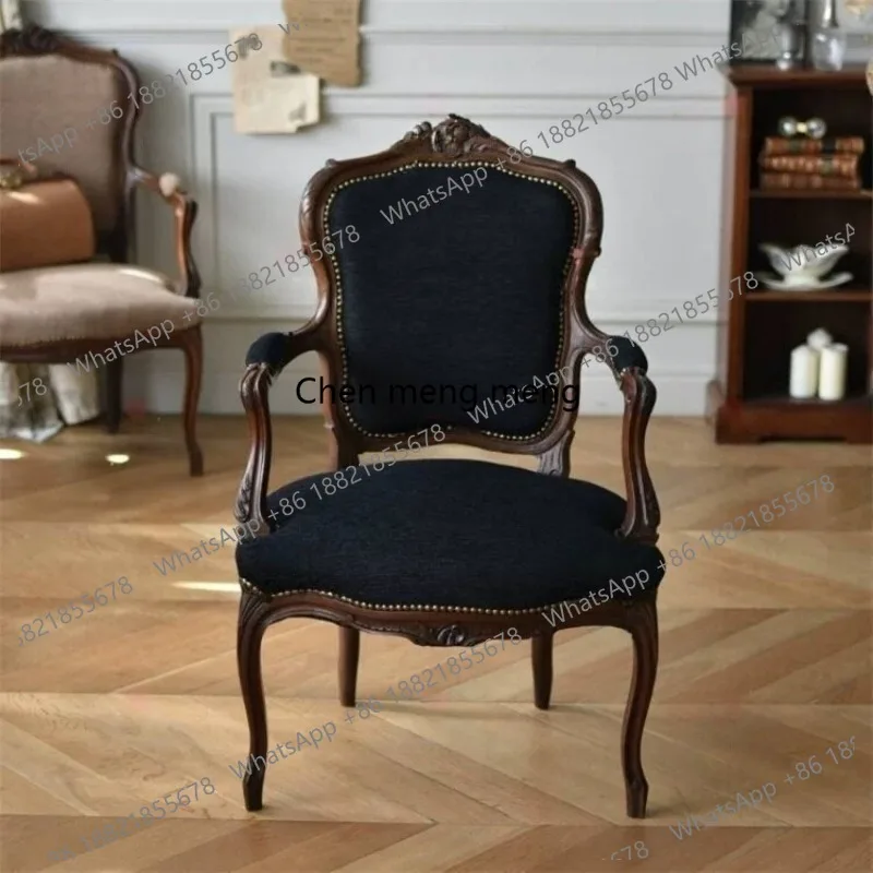 

French retro solid wood, sofa chair, fabric single armrest, simple small apartment leisure chair
