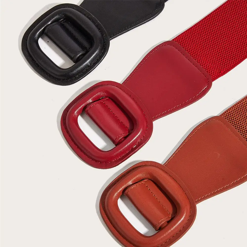 3-個伸縮性ウエストバンドカマーバンドミニマリストバックル調節可能な痩身ベルト-pu-レザードレスベルトコート赤黒ウエストベルト