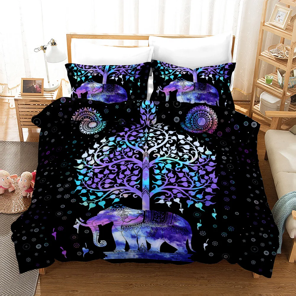 Bohemian Elephant Duvet Cover Boho Tribal Exotic Comforter Cover for Man Woman Microfiber 3D Elephant Printed Bedding Set India