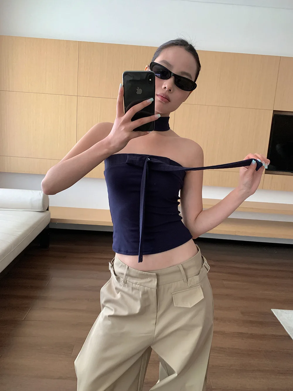 سراويل كاجوال واسعة الساق للركاب على الطراز الأمريكي سراويل بدلة نسائية لضبط حزام الربيع 2025 #6