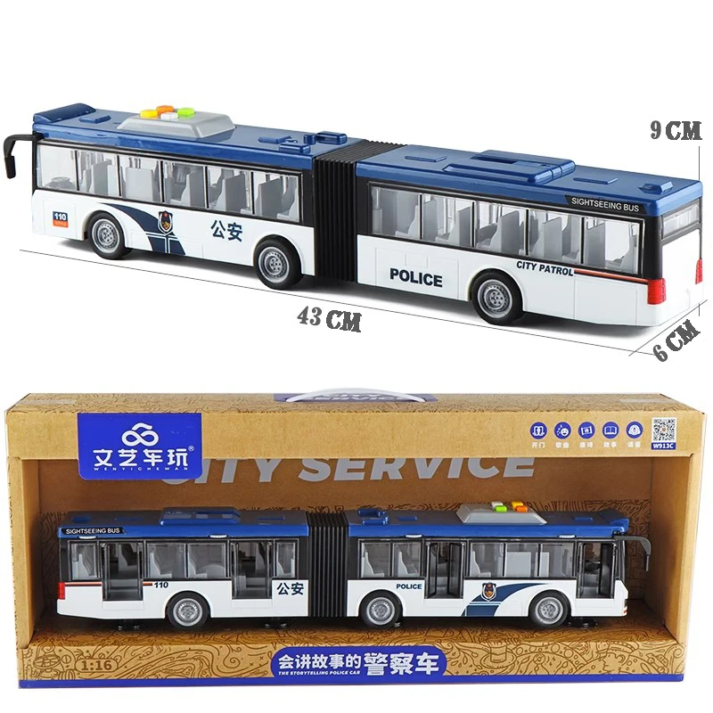 High-quality Lengthened Articulated Police Bus Large Drop Resistant Children\'s Simulated Inertia Bus Toy Birthday Gift