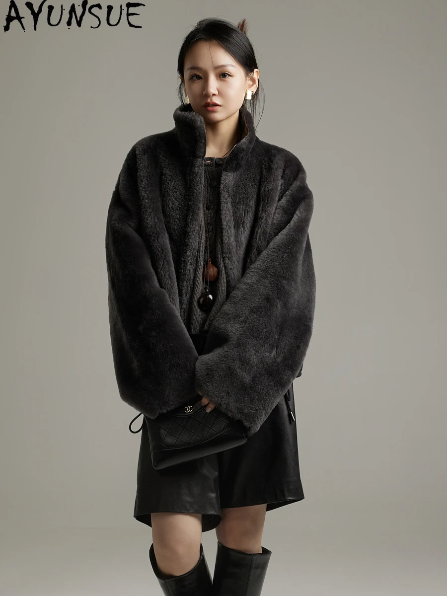 AYUNSUE-abrigo de piel de oveja Natural para mujer, chaqueta de cuero auténtico con cuello levantado, chaquetas de invierno, ropa de lujo para mujer, Ж???? onder