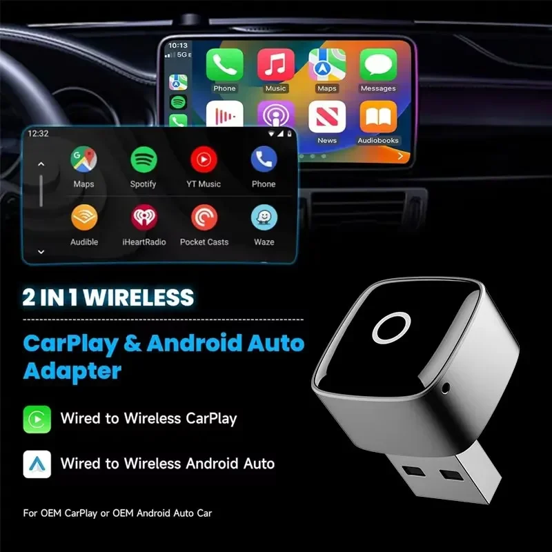 In stock 2 in 1 Wireless CarPlay Dongle Wireless Android Auto Adapter AI Smart Box for Car With Wired CarPlay Car Intelligent Sy