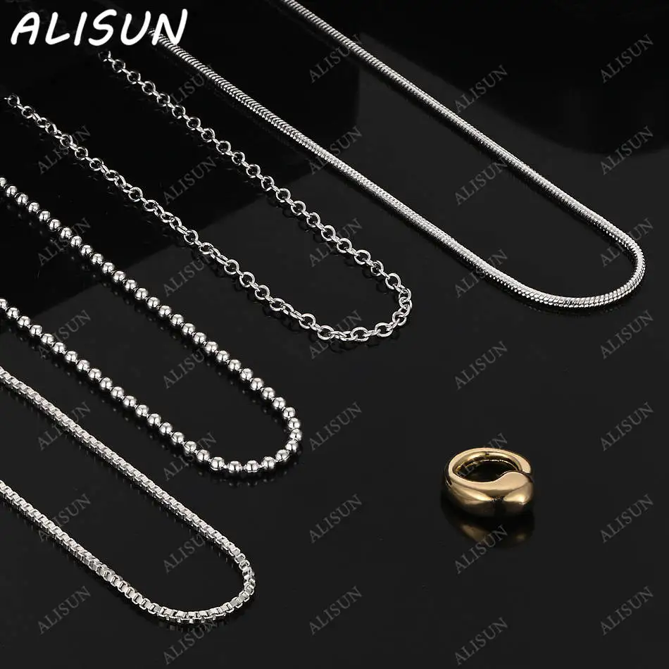 

ALISUN 40-75cm 925 Sterling Silver Gold Water Drop Pendant Necklace Chain For Woman Man Fashion Charm Jewelry Christmas Gift