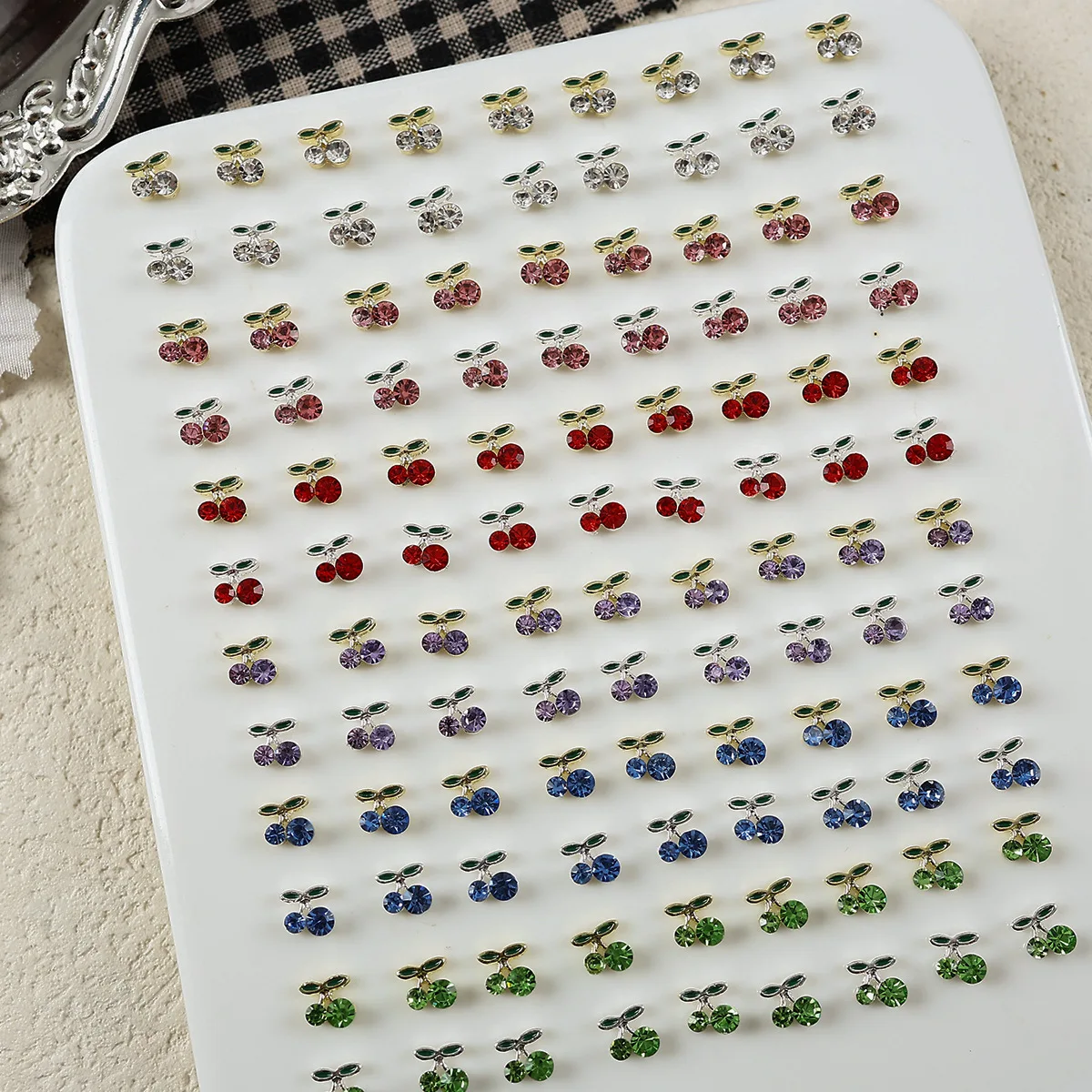 10 pçs 3d brilho mini diamantes coloridos cereja frutas liga arte do prego strass jóias decorações manicure vintage bonito encantos