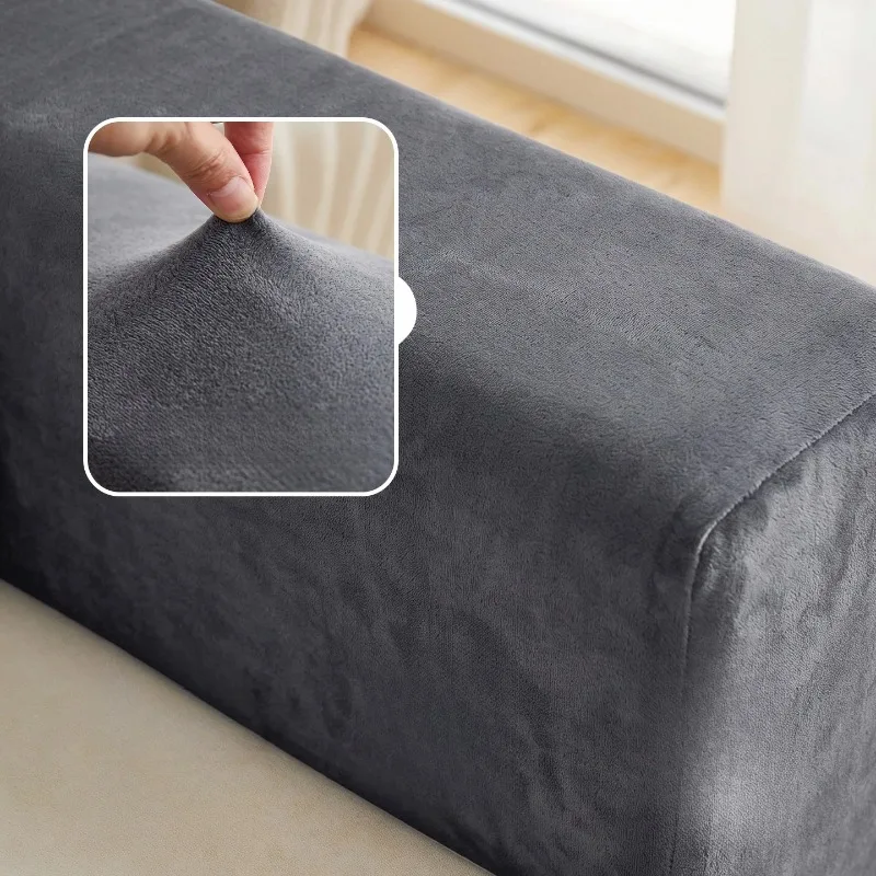 2Pcs Silver‑Fox Velvet Sofa Armrest Covers Elastic Full‑Wrap Arm Caps Anti‑Dust Sofa Armrest Protector Slipcover Home Decor
