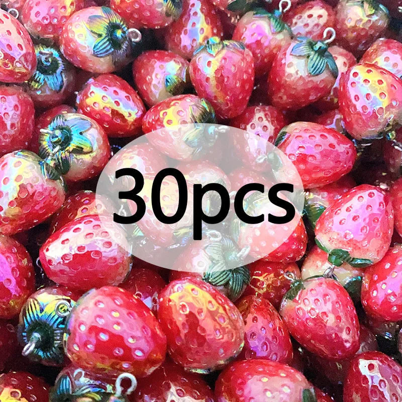 30pcs Blingbling Laser Simulation Strawberry Resin Charms Bulk Fruit Pendants For Jewelry DIY Eardrop Keychain Necklace Pendant