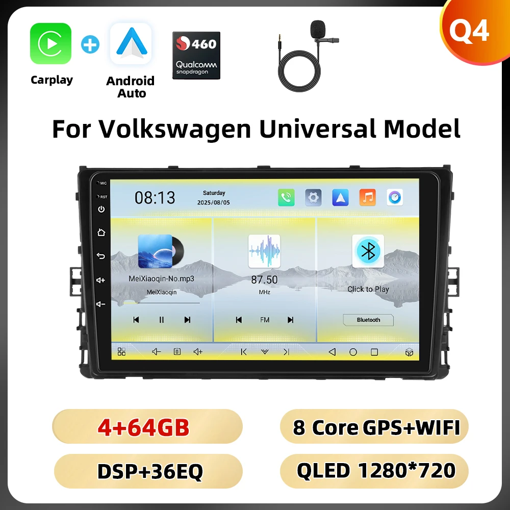 Podofo 9 '' Qualcomm Autoradio Voor Volkswagen Lavida Plus 2023/Polo 2017-2021/Transporter 2015-2019 Carplay Android Auto WIFI 4G - afbeelding 1