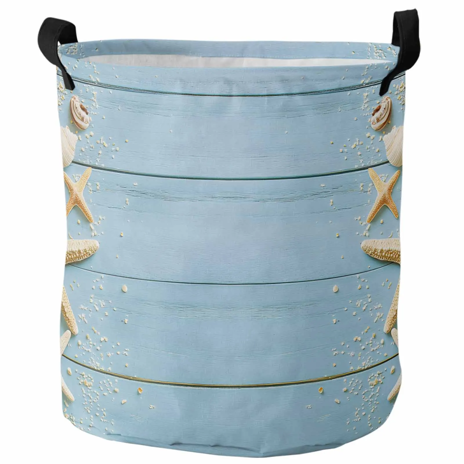 

Blue Wood Grain Beach Ocean Dirty Laundry Basket Foldable Waterproof Home Organizer Clothing Children Toy Storage Basket