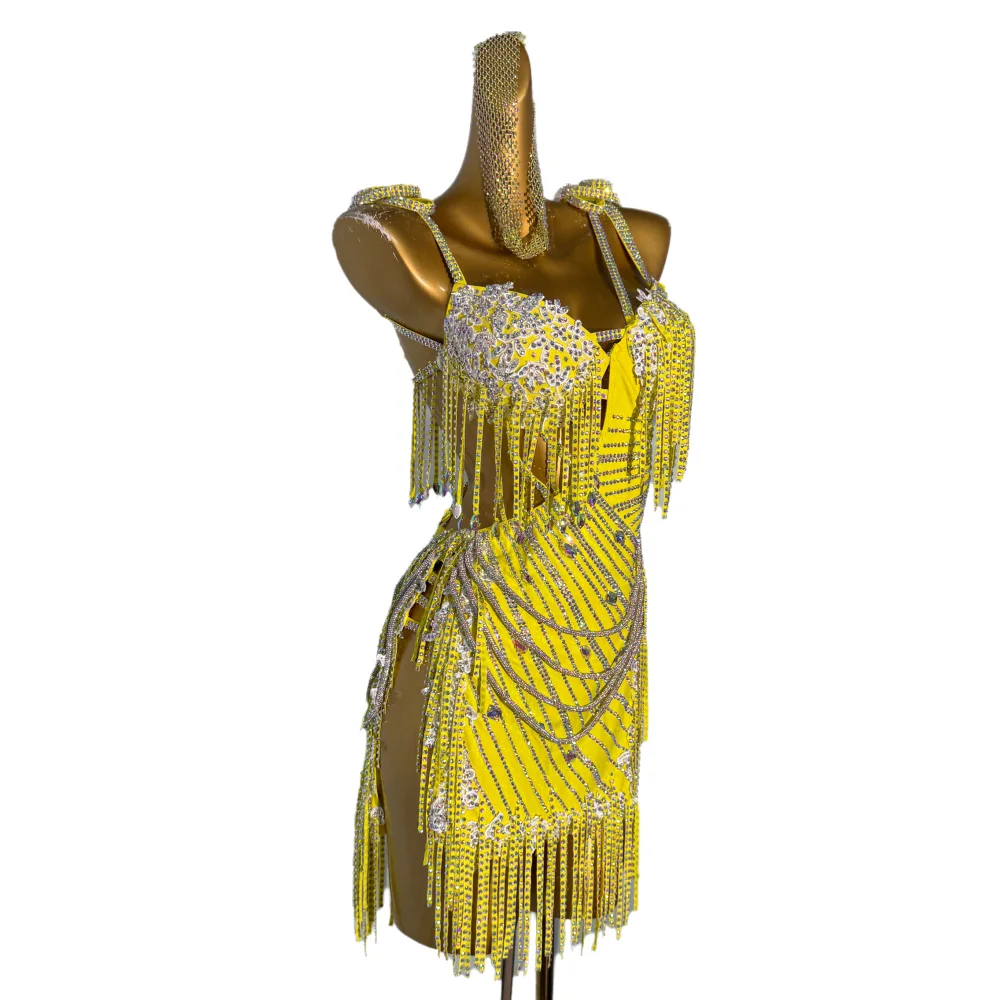 Latin dansjurk voor volwassenen en kinderen AB Stone High-End Aangepaste Diamond Strap Dress Tango Professionele dameskleding