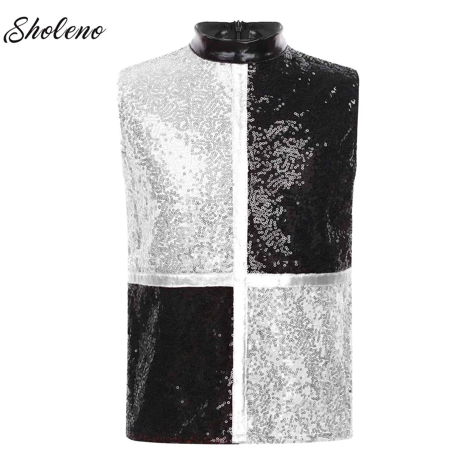 

Boys Girls Streetwear Modern Jazz Hip Hop Street Dance Vest T-Shirt Sequins Sleeveless Loose Dance Top Blouse Stage Clothes