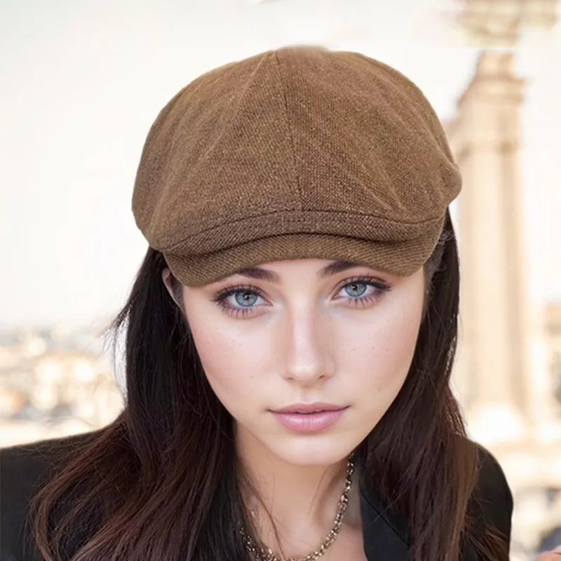 Cotton Linen Newsboy Cap, Retro British Beret, Ins Breathable Reversible Peaked Hat