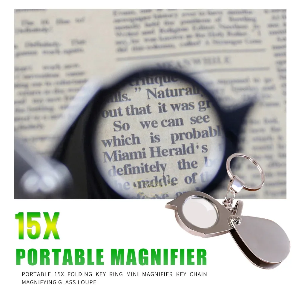 Portable 10/15X Folding Key Ring Mini Magnifier Key Chain Magnifying Durable Glass Loupe Pocket Tool Holiday Gift