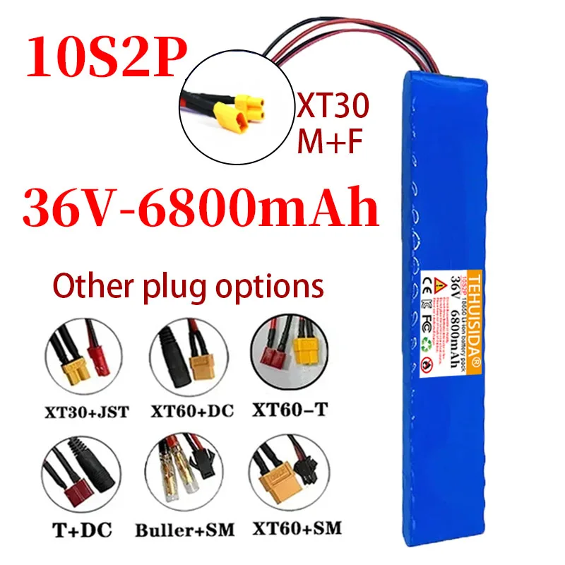 

36V 6.8Ah 10S2P 250W 42V 18650 Lithium Battery Pack with Built-in 15A BMS Suitable for M365 Pro Electric Scooter and Other Plugs